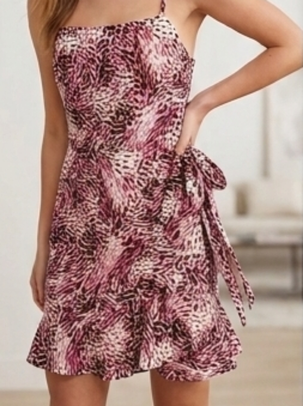 Express Pink and Brown Ruffled Tie Front Mini Dress